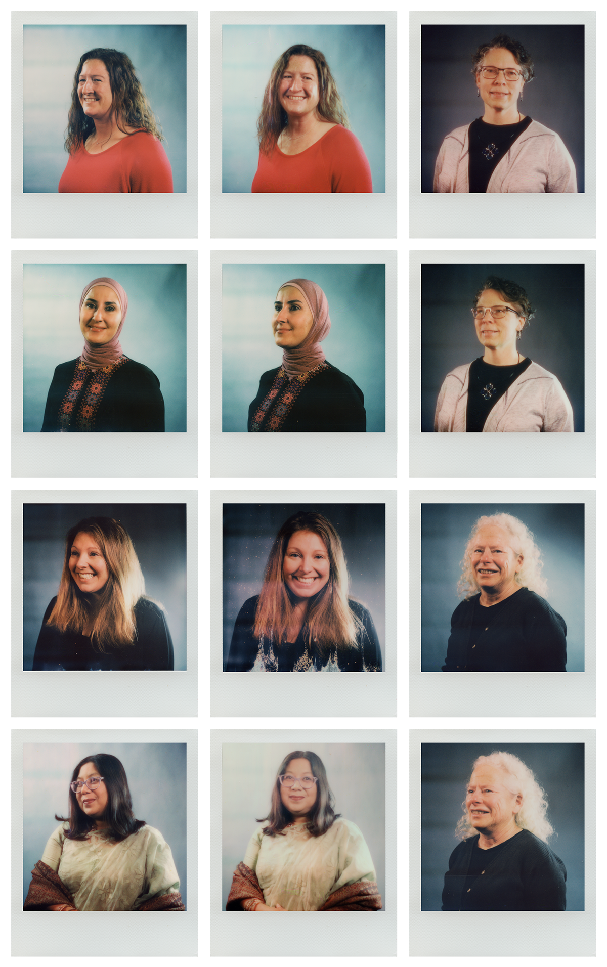 a grid of 12 polaroid portraits