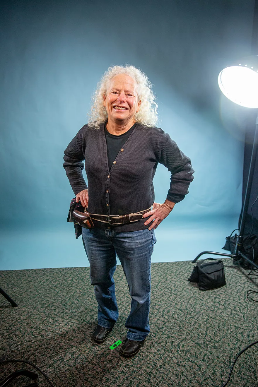 Liz Schermer wears a utility belt she takes on all her field work.