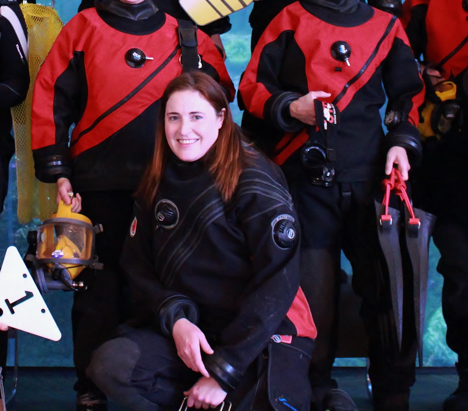 Kathryn Kegel, wearing a diving suit