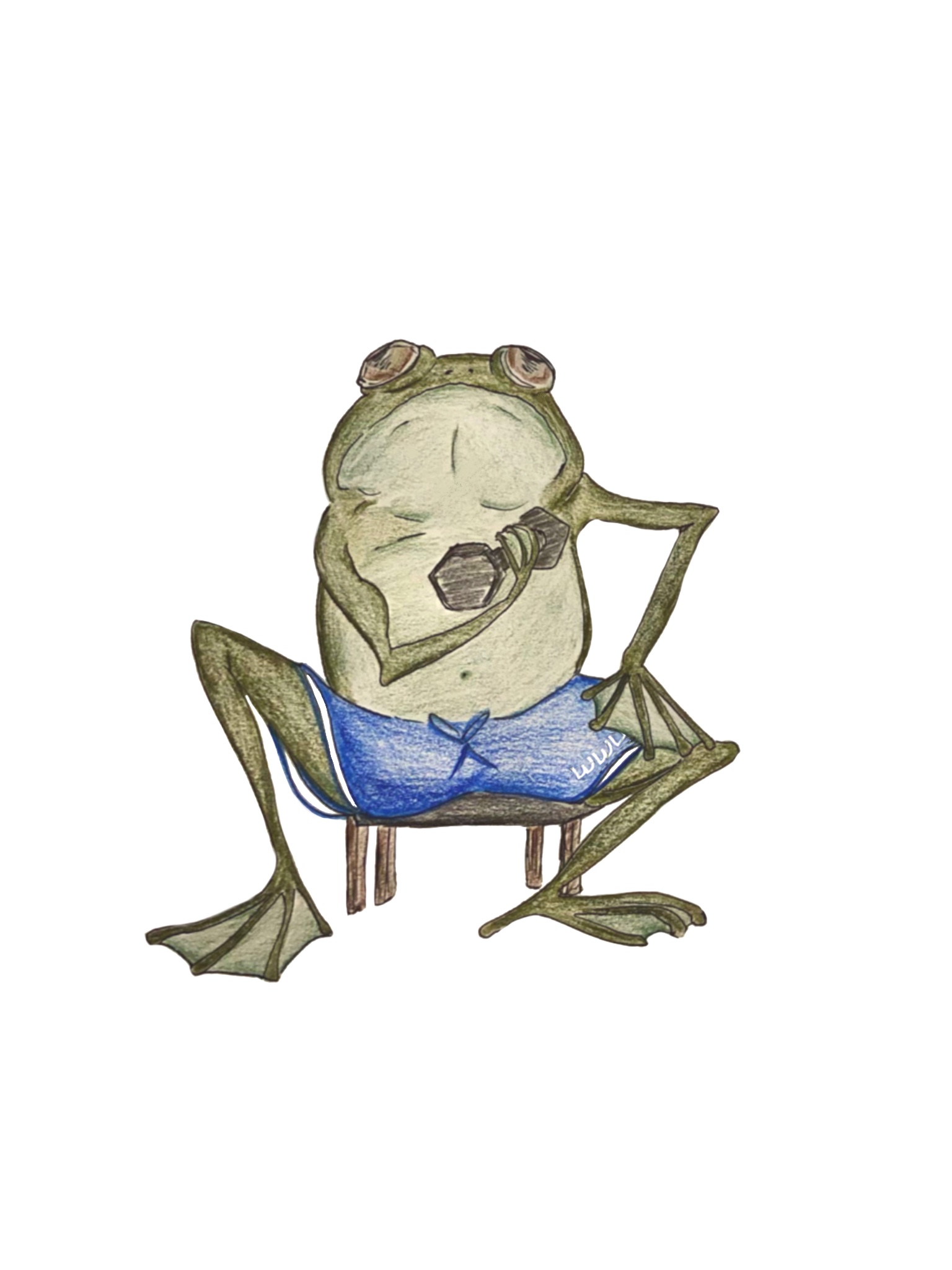 illustration depicting a bullfrog doing bicep arm curls