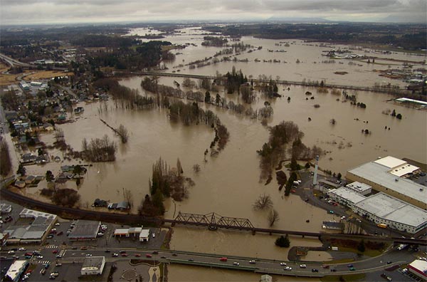 an areal view of a flooded town