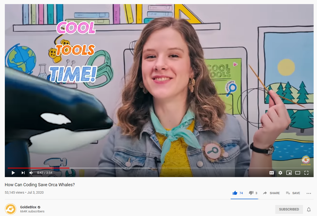 screen shot of Gracie Ermi appears in a video promoting STEM skills 
