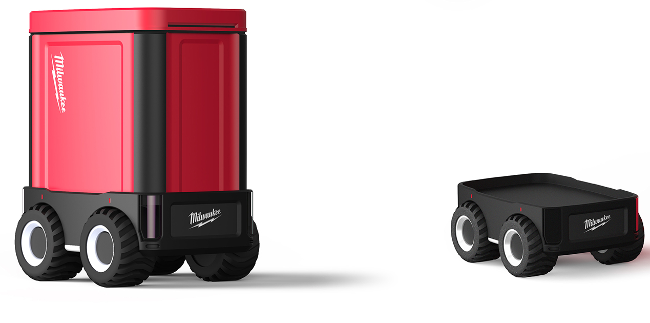 a tall, red tool box on wheels