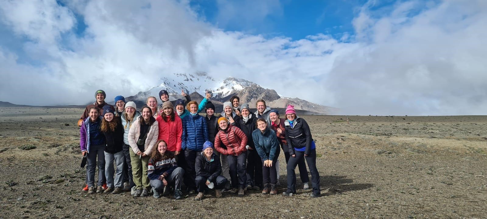 The Western group posing together in front of Chimborazo