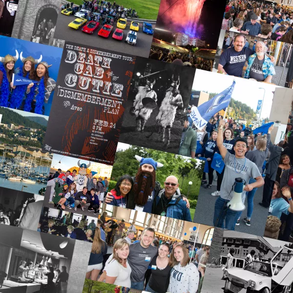 a collage of photos of students and alumni over the years