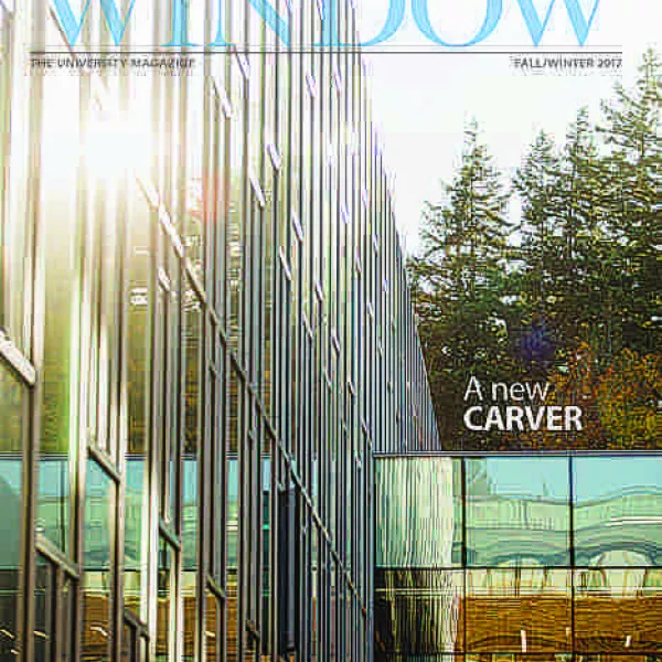 Newly rebuilt Carver Gym on the cover of Fall/Winter 2017 Window
