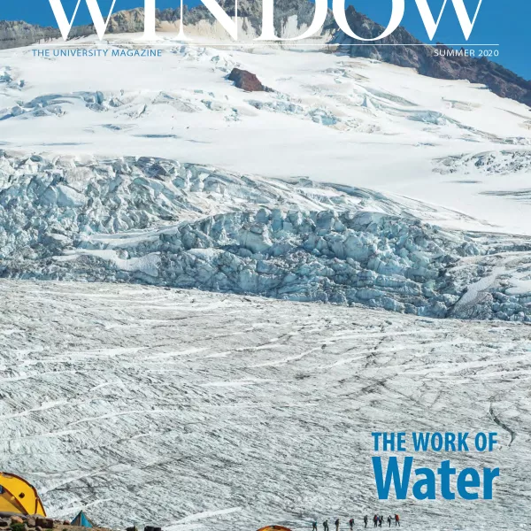 Tents next to a glacier on the cover of Summer 2020 Window