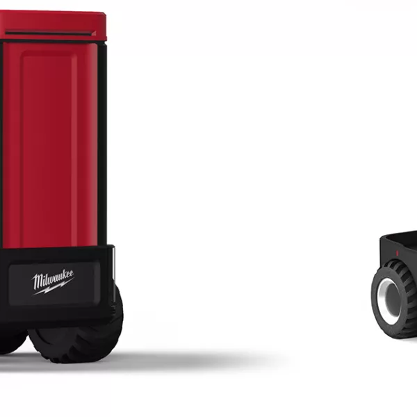 a tall, red tool box on wheels
