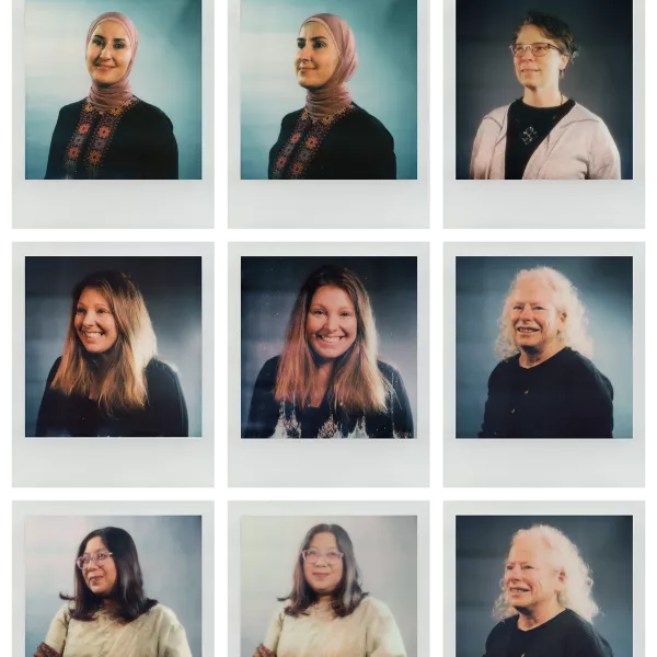 a grid of 12 polaroid portraits