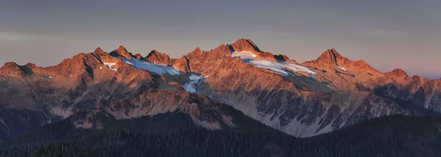 the Twin Sisters range is bathed in alpenglow