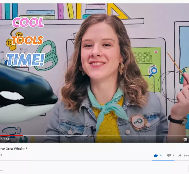 screen shot of Gracie Ermi appears in a video promoting STEM skills 