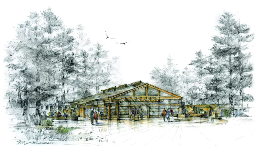 architectural rendering of a Coast Salish longhouse